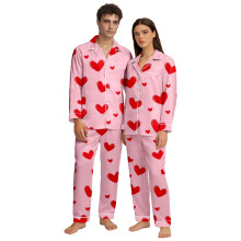 Damespyjamaset voor Valentijnsdag – Bloemenprint met hartjes, top met lange mouwen en broek, comfortabele loungewear (ideaal als Valentijnscadeau)