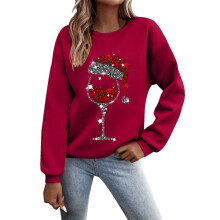 Damen-Sweatshirt mit Grafikprint, trendig, Herbst/Winter 2024, roter Glasprint, Kapuzen-Joggingjacke, Oberteil