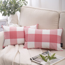 Dekokissen im Landhausstil mit Büffelkaromuster, quadratisch, 30 x 50 cm, Rosa/Weiß, 2er-Pack