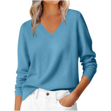 Pull à manches longues et col en V pour femme, coupe ample et douce, idéal pour l'automne/hiver – Parfait pour une tenue décontractée au