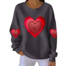 Womens Valentines Sweatshirt Love Heart Printed Graphic Ribbed Crewneck Pullover Casual Long Sleeve Tops