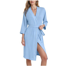 Dampyjamasklänning Sovmorgonrock Omlottmodell Knytbälte 7/8 Ärmar Polyester Spandex Borstad Fleece Flanellfodrad Plusstorlek S - 2XL Nattlinne