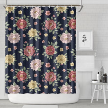 Duschvorhang mit Blumenmuster „Pioneer Flower“, 213 x 183 cm, dekoratives Duschvorhang-Set für Badezimmer mit 12 Haken, wasserdicht und waschbar