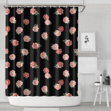 Duschvorhang mit Blumenmuster „Pioneer Flower“, 213 x 183 cm, dekoratives Duschvorhang-Set für Badezimmer mit 12 Haken, wasserdicht und waschbar