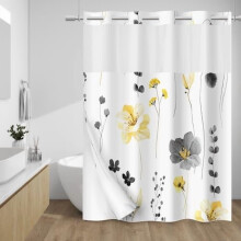 Bruseforhæng uden krog med klikforing – blomstermønster i akvarel, vandtæt stofforing, gul/grå, maskinvaskbar, 190x213 cm