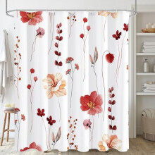 Cortina de ducha floral acuarela, cortina de ducha de flores rojas y beige para baño, juego de cortina de ducha de tela impermeable minimalista