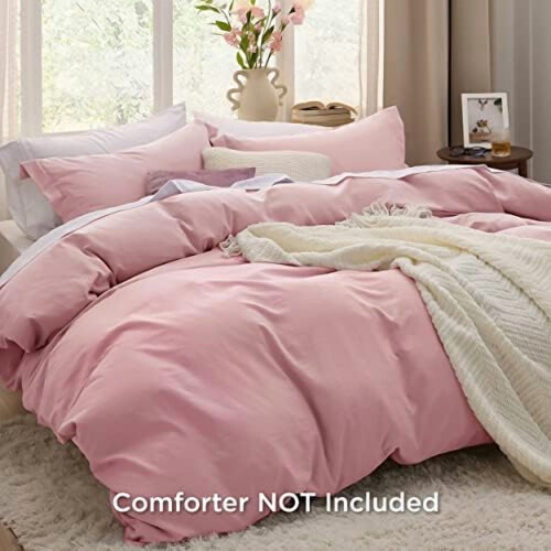 Pink Full Size Duvet Cover Set 3 pcs Cotton-like Prewashed 1