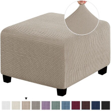 3 storlekar fyrkantigt jacquard slitstarkt anpassat stretchigt fotstödsöverdrag hopfällbart förvaringspall möbelskydd (khaki, M)