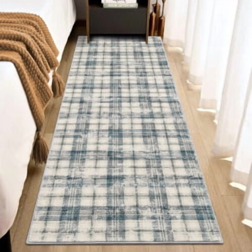 Vaskbart tæppe – Moderne tartandesign, skridsikkert, 2x6