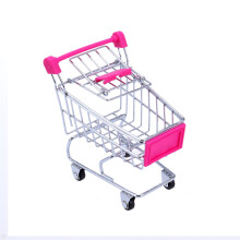 Mini Shopping Cart Shaped Storage Basket 1Pack Rosy Plastic Metal Delicate Mini Shopping Cart Home