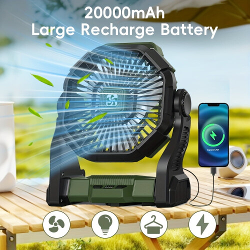Φορητός ανεμιστήρας & φανάρι 20000mAh, αθόρυβος ασύρματος ανεμιστήρας 4 ταχυτήτων, 1