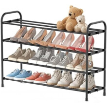 Étagère à chaussures extensible à 4 niveaux, empilable et réglable, en métal robuste, autoportante pour placard/entrée