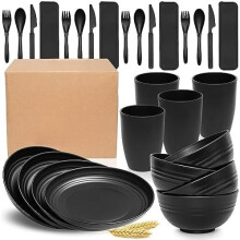 Wheat Straw Dinnerware Set for 4 – BPA Free, Microwave & Dishwasher Safe, Plastic-Free Alternative – Camping, RV, Dorm Use