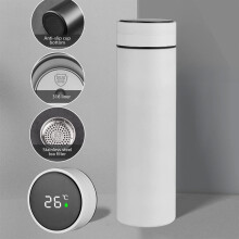 Smart Temperature Display Stainless Steel Water Bottle with Tea Infuser, 500ml Vacuum Insulated Thermos for Hot and Cold Beverages
