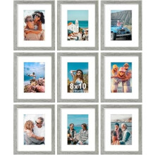 Ensemble de 9 cadres photo 8x10 en bois composite gris avec