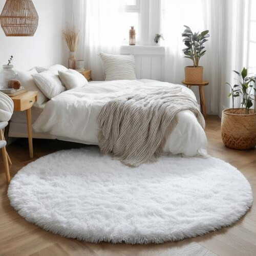 White Shag Area Rug Round 5ft 1