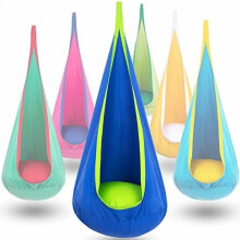 Kids Hanging Pod Swing Seat with Inflatable Pillow Blue