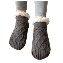 Rutschfeste Hausschuhe für Damen, warm gefüttert mit Fleece, dick gestrickt, mit Kunstfellbündchen, zum Schlafen und für den Alltag.