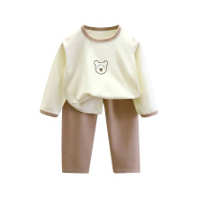 Conjuntos de pijamas de felpa para niños – Pijamas térmicos de manga larga para niños y niñas, lisos/estampados, beige, compatibles con niños