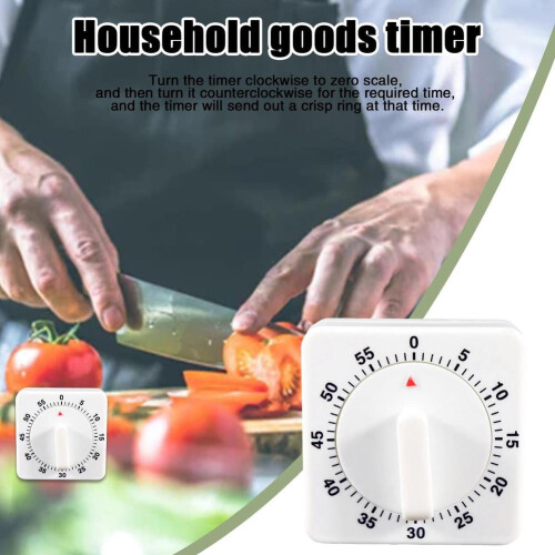 Square Mechanical Kitchen Timer 60-Minute White 1