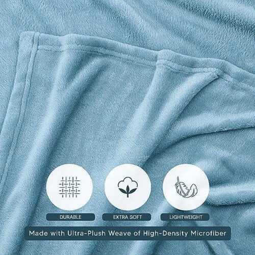 Blue Fleece Blanket Queen Size Lightweight Microfibre 2