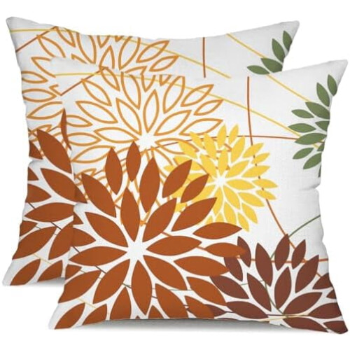 Fodere per cuscini floreali marroni e gialle, 24x24 cm, set da 2.