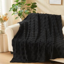 Flanellen fleece plaid, tweepersoonsformaat, zwart geruit