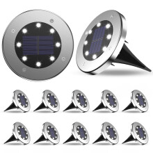 Lot de 12 lampes solaires de sol, 8 LED, acier inoxydable, IP65