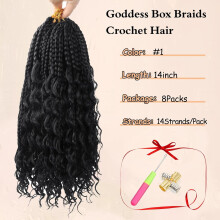 JINYUN - 8 piezas de trenzas de ganchillo Goddess Box Braids, 14", extensiones sintéticas pre-bucle sin nudos estilo boho, colores degradados n.