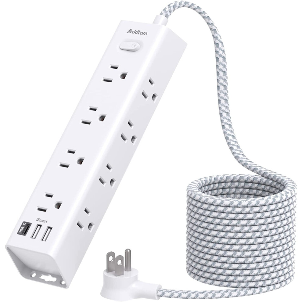 Surge Protector Power Strip, 10Ft Cord, 12 Ac Outlets + 3 Usb, Flat Plug, Wall Mount, 1050J, Etl Listed, Compatible With Home Office 9448990336500