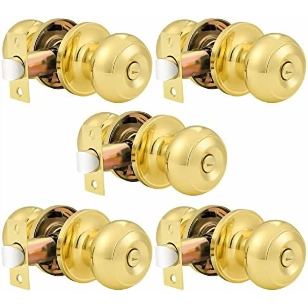 Privacy Door Knobs Lock Interior Bedroom Bathroom Door Handle Polished Brass Round Ball Keyless Lockset 5 Pack 9448990335107