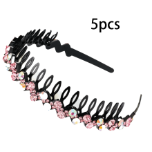 5er-Pack Haarbänder für Damen, verstellbare und rutschfeste dünne Haarbänder mit Strasssteinen und Zahnmotiv, Rosa