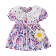 Kleinkind-Mädchen-Sommerkleid mit Blumenmuster, kurzen Ärmeln, Spitzenrüschen, Tanzkleidung, Prinzessinnenkleid für 18-24 Monate