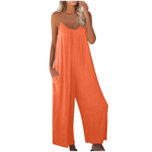 Lätt jumpsuit med spaghettiband och fickor för kvinnor, stretchig jumpsuit i spandexblandning för strand och resor – S-3XL, kompatibel med