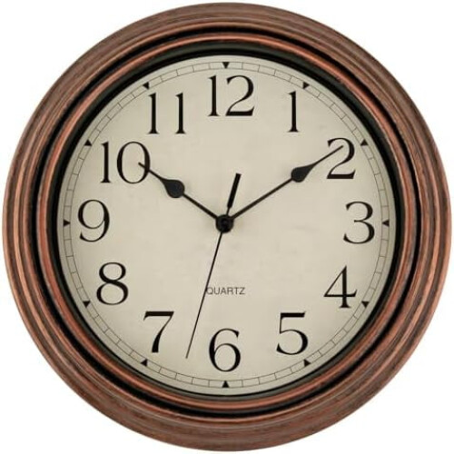 Vintage copper wall clock 12 inch battery quartz