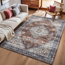 Tapis vintage à médaillon 152 x 213 cm (5 x 7 pi) en polyester antidérapant