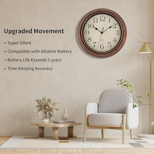 Vintage 12 Inch Silent Wall Clock in Copper 2