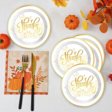 16 Pappteller mit Ahornblattmuster für Thanksgiving, Einwegteller – passend zu Herbstdeko und Partyzubehör