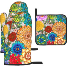 Ensemble de 3 maniques et gants de cuisine Ă motifs de coqs et de poulet