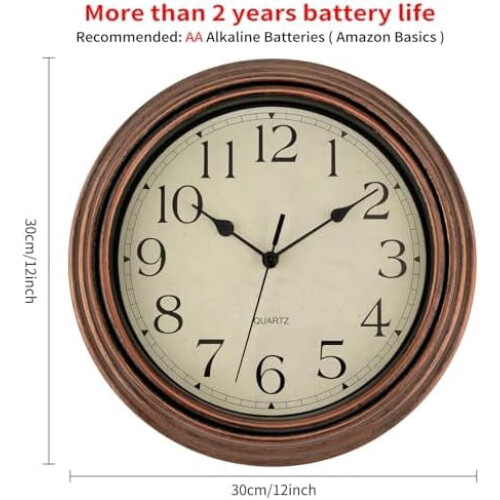 Vintage 12 Inch Silent Wall Clock in Copper 1
