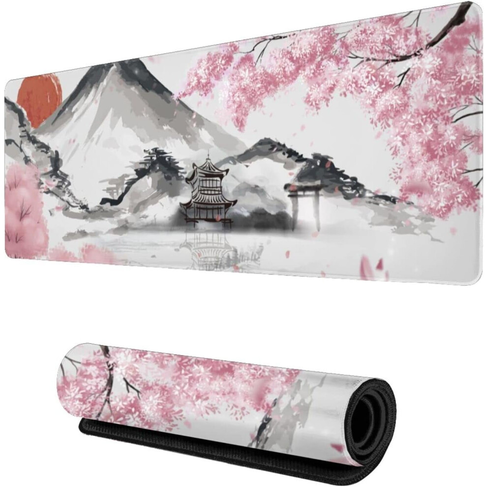 Japanese Mouse Pad Cherry Blossom Gaming Mouse Pad Sakura Extended Xl Mousepad Non Slip Stitched Edges Office Desk Pad 31.5 X 11.8 Inch 9450273718279