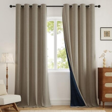 100% Blackout Curtains 84" L, 2 Panels, Grommet, Linen-Look, Light Blocking, Thermal Insulated, Energy Saving, W52xL84, Taupe