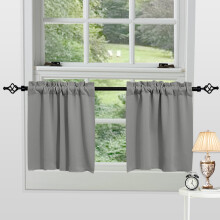 2 Panels Blackout Kitchen Curtains, Rod Pocket 30 inch Short Curtains Cafe Curtains Bathroom Window Curtains, Grey