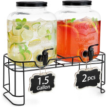 Distributeur de boissons en verre de 1,5 gallon avec support et robinet