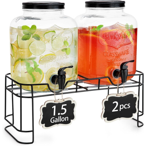 1,5 gallon glas drikkedispenser med stativ og tap