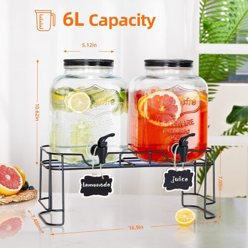 1,5 gallon glas drikkedispenser med stativ og tap 1