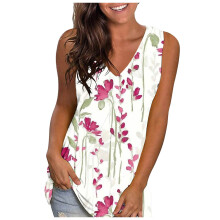 Camisetas sin mangas con estampado floral vintage para mujer, de verano, holgadas, con cuello en V, sin mangas, ropa de moda, camisolas