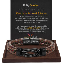Braunes geflochtenes Lederarmband für Herren – „Für immer ich liebe dich“ Infinity-Armband, Geburtstags- und Vatertagsgeschenk für ihn,