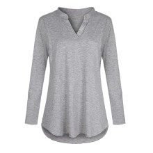 Blusa de amamentação feminina para gestantes, com decote redondo e mangas compridas com faixa, na cor vermelha.