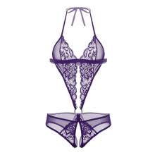 Crotchless Bodysuits for Women Deep V-Neck Halter Underwear Bodysuit